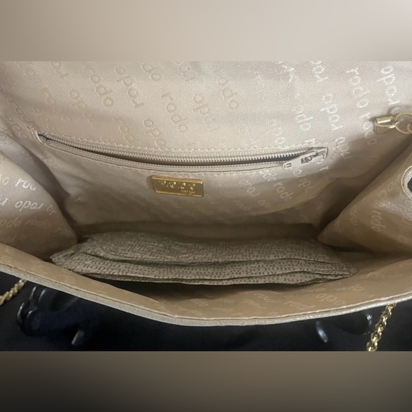 Rodo Gold Leather Evening Bag, Gold Chain Shoulder Strap Swarovski Crystal Mint - Picture 8 of 11